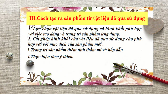 PowerPoint Mĩ thuật 6 Sản phẩm từ vật liệu đã qua sử dụng