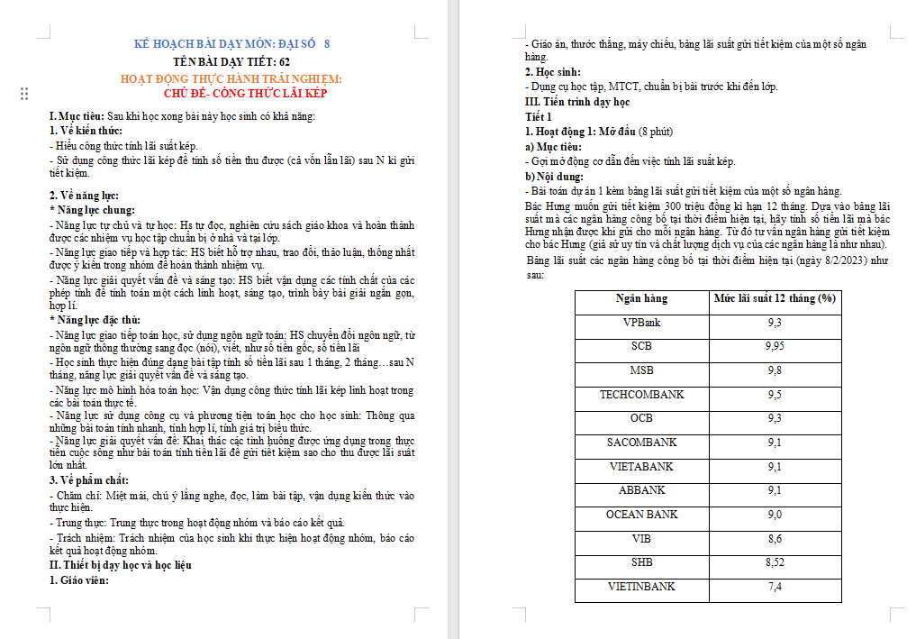 Giáo án PowerPoint Toán 8 Công thức lãi kép 