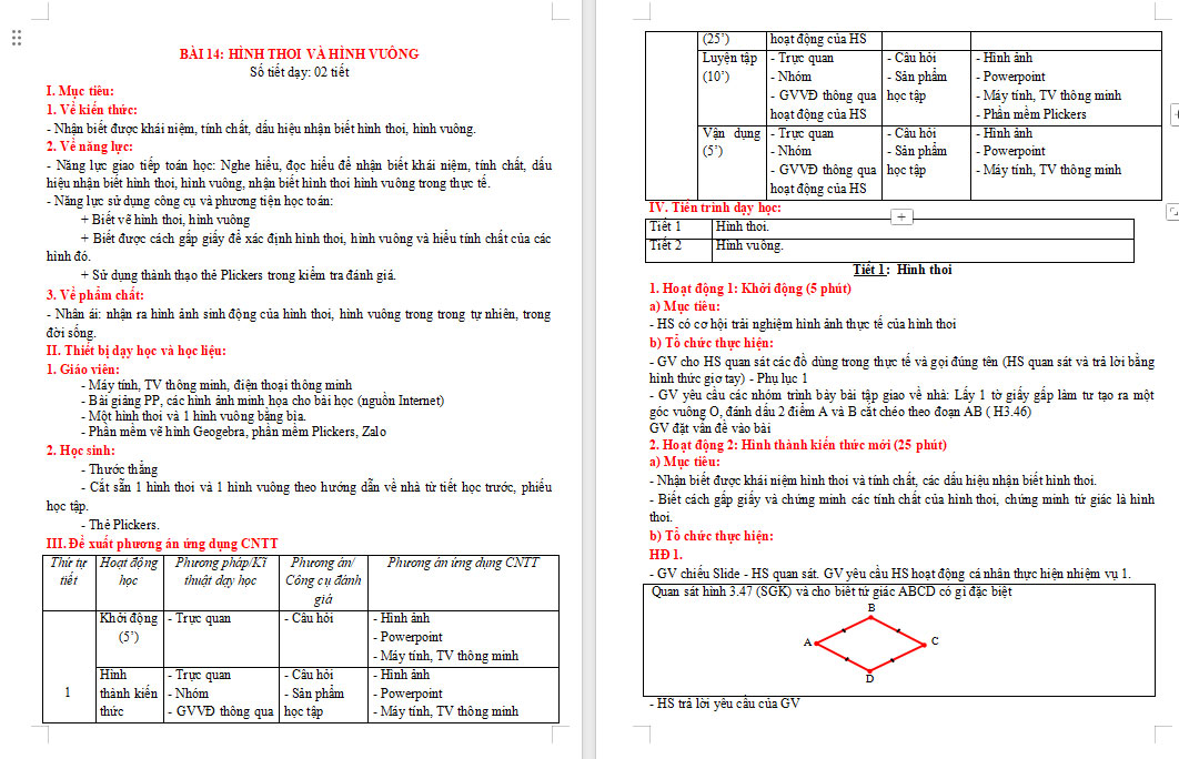 Hình thoi và hình vuông 