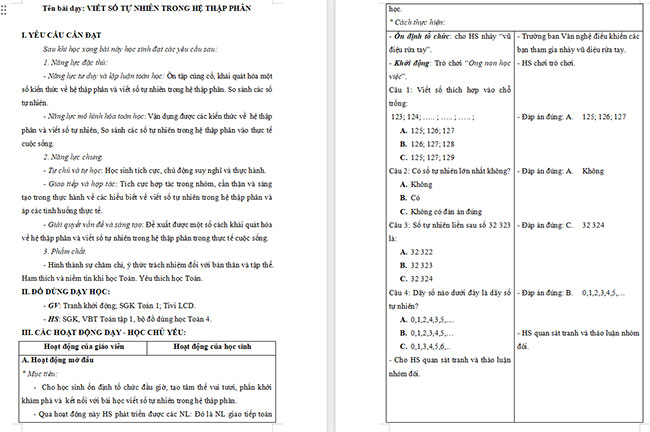 Giáo án Toán 4 Viết số tự nhiên trong hệ thập phân