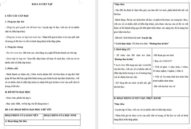 Giáo án Toán 4 Luyện tập