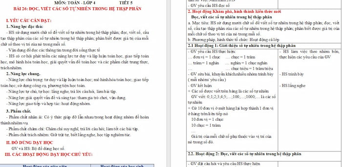 Giáo án Toán 4 Bài 26: Đọc, viết các số tự nhiên trong hệ thập phân