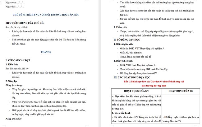 Giáo án Hoạt động trải nghiệm 5 Tuần 33