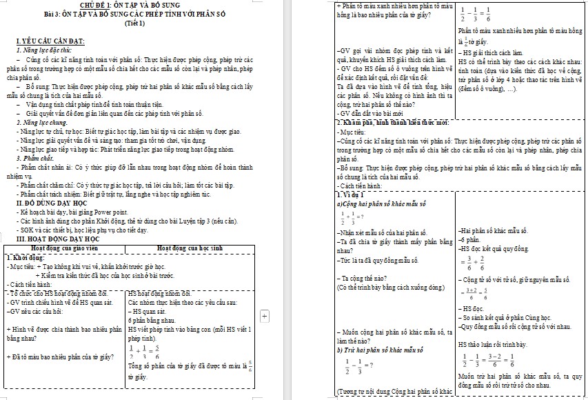 Giáo án Toán 5 CTST Bài Ôn tập và bổ sung các phép tính với phân số trang 12