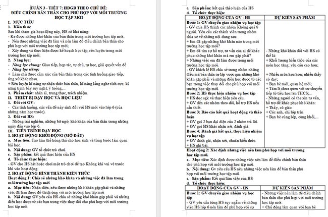 Giáo án Hoạt động trải nghiệm 6: Điều chỉnh bản thân cho phù hợp với môi trường học tập mới