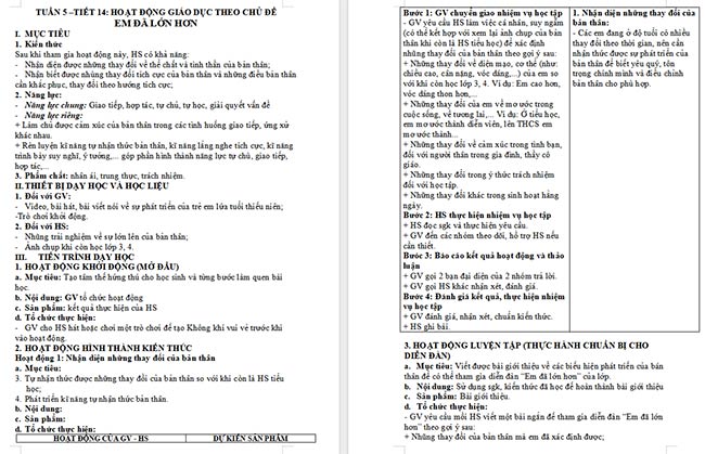 Giáo án Hoạt động trải nghiệm 6: Em đã lớn hơn
