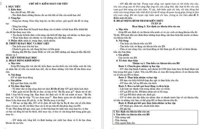 Giáo án Hoạt động trải nghiệm 6: Kiểm soát chi tiêu