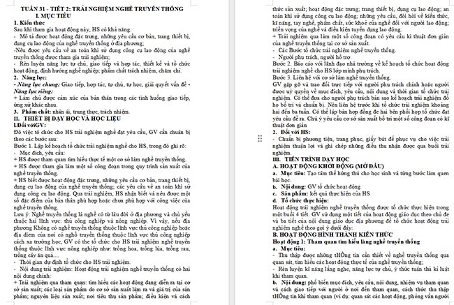 Giáo án Hoạt động trải nghiệm 6: Trải nghiệm nghề truyền thống