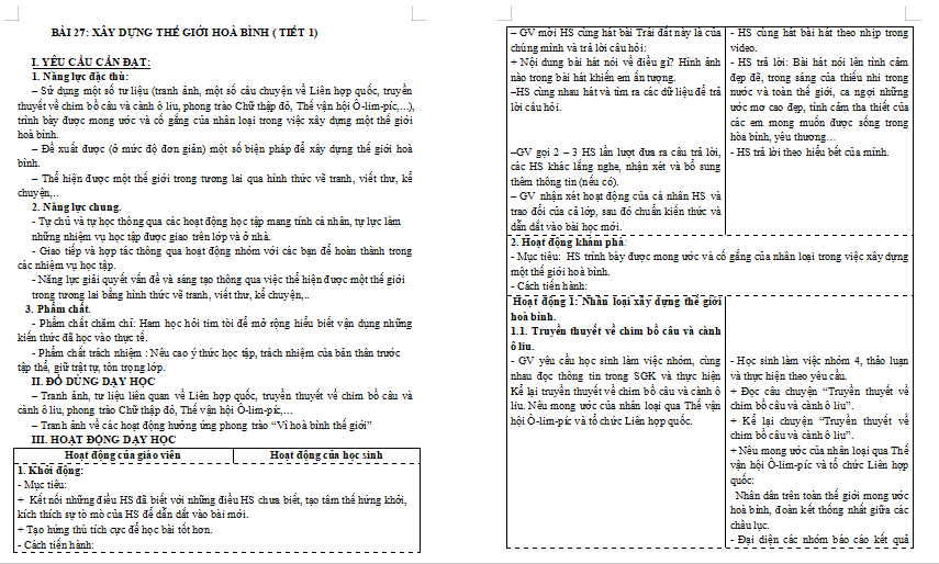 Bài 27: Xây dựng thế giới hoà bình