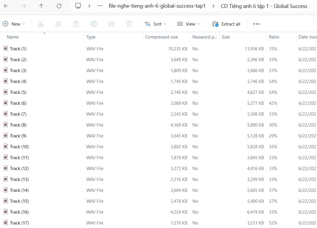 File nghe tiếng Anh 6 Global Success - Học kì 1 (CD1)