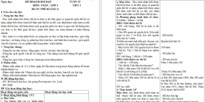 Giáo án Toán 4 Bài 35: Thế kỉ