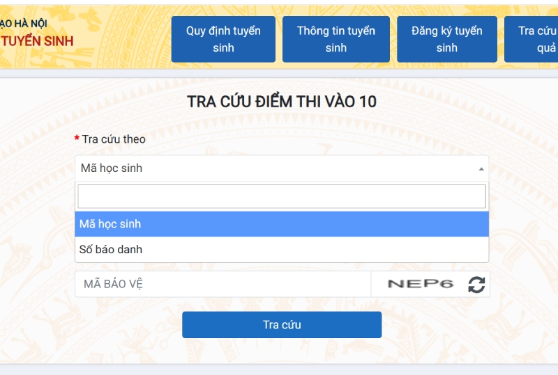 Giao diện nhập thông tin để tra cứu điểm