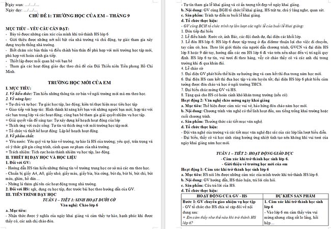 Giáo án HĐTN 6: Trường học mới của em