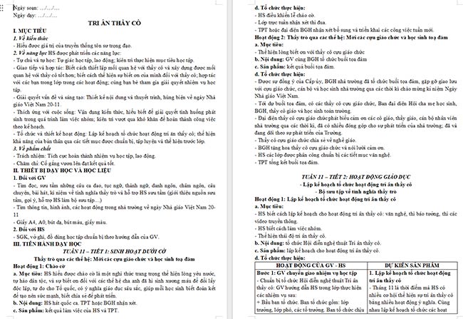 Giáo án HĐTN 6: Tri ân thầy cô