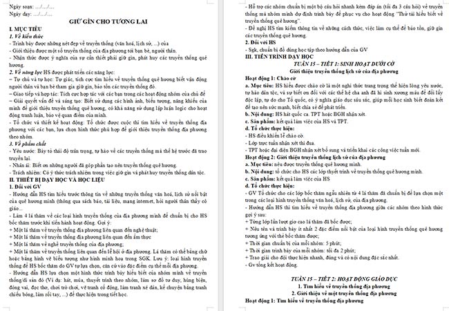 Giáo án HĐTN 6: Giữ gìn cho tương lai