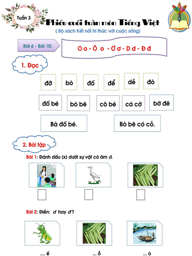 Phiếu bài tập cuối tuần Tiếng Việt lớp 1 - Tuần 3
