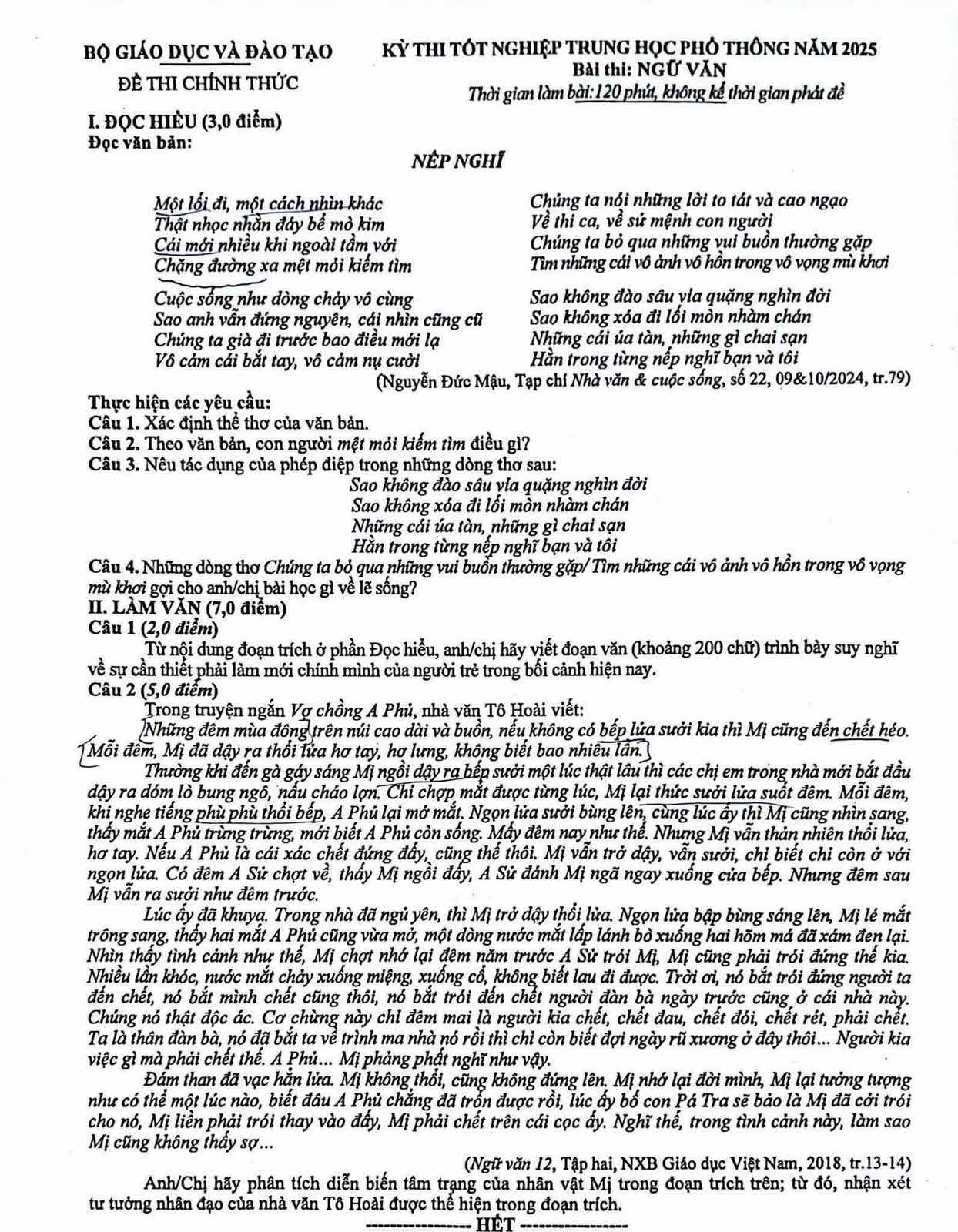 Đề thi Ngữ văn THPT Quốc gia 2025 chương trình cũ