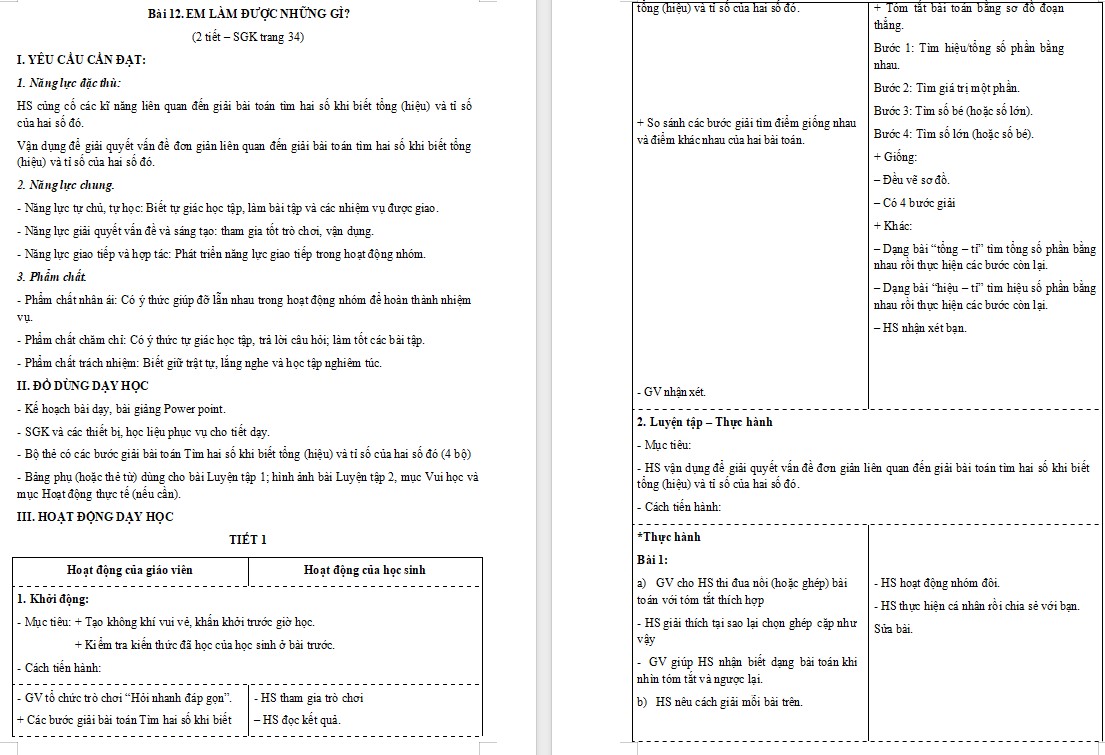 Giáo án Toán 5 CTST Bài Em làm được những gì trang 34