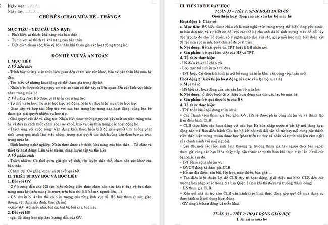 Giáo án HĐTN 6: Đón mùa hè an toàn