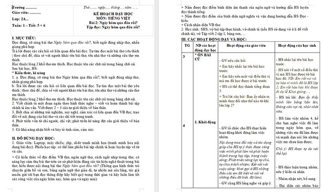 Giáo án Tiếng Việt 2 Đọc Ngày hôm qua đâu rồi?