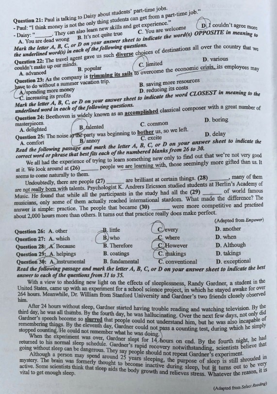 Đáp Án Đề Thi THPT Quốc Gia 2025 Môn Tiếng Anh (chương trình cũ)