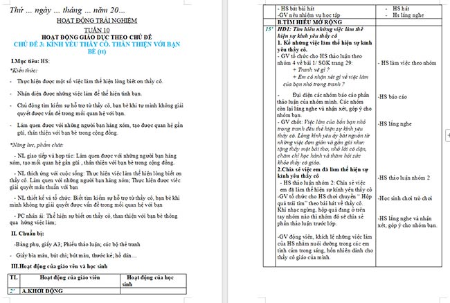 Giáo án Hoạt động trải nghiệm 2 Tuần 10