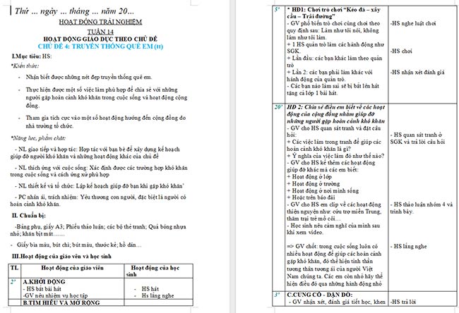 Giáo án Hoạt động trải nghiệm 2 Tuần 14