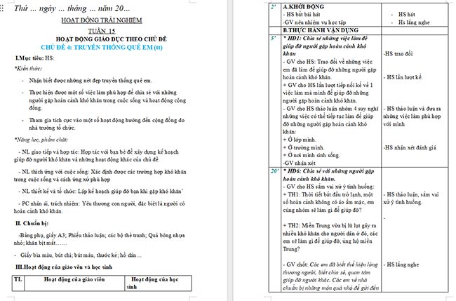 Giáo án Hoạt động trải nghiệm 2 Tuần 15