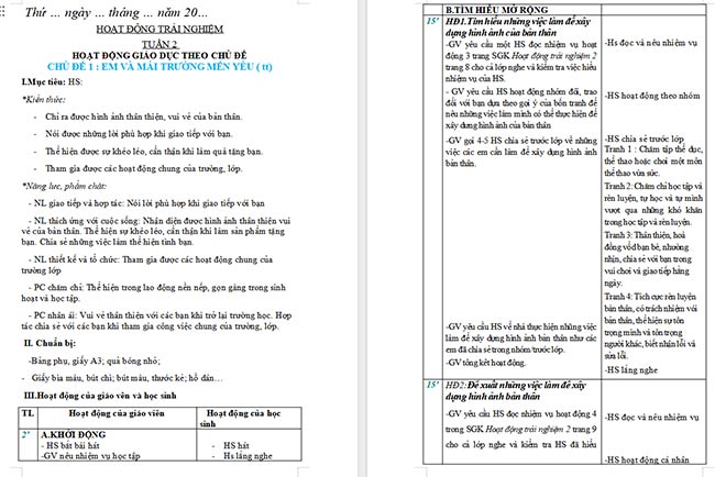 Giáo án Hoạt động trải nghiệm 2 Tuần 2