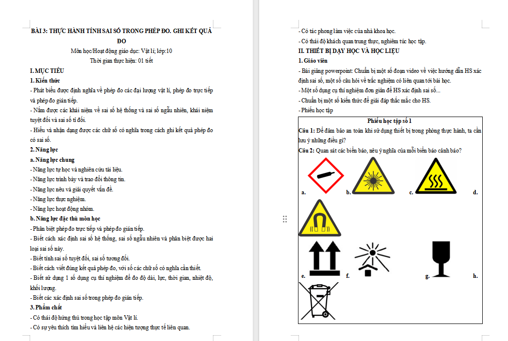Thực hành tính sai số trong phép đo ghi kết quả đo