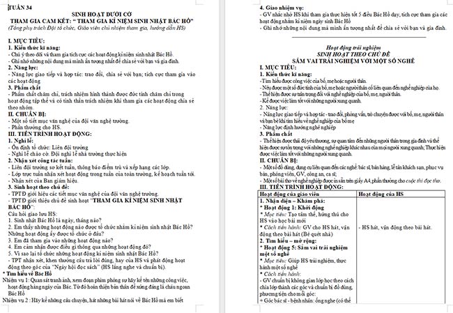 Giáo án Hoạt động trải nghiệm 2 Tuần 34