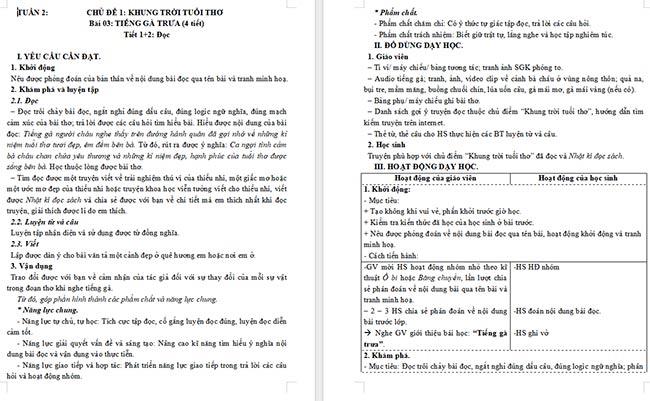 Giáo án Tiếng Việt 5 Tiếng gà trưa