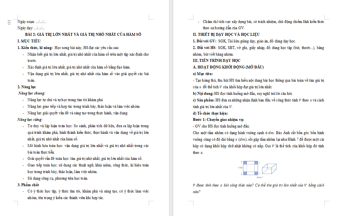 Giá trị lớn nhất và giá trị nhỏ nhất của hàm số
