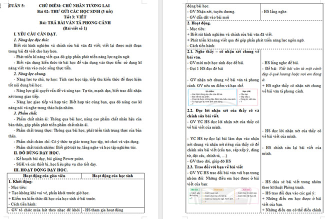 Giáo án Tiếng Việt 5 Trả bài văn tả phong cảnh (Bài viết số 1)