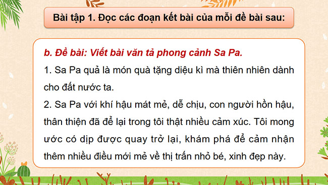 PowerPoint Tiếng Việt 5 Viết đoạn kết bài cho bài văn tả phong cảnh