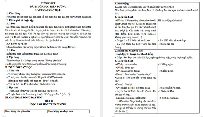 Giáo án Tiếng Việt 5 Lớp học trên đường