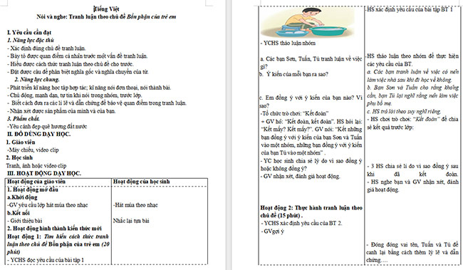 Giáo án Tiếng Việt 5 Tranh luận theo chủ đề Bổn phận của trẻ em