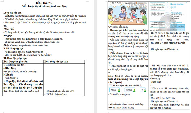 Giáo án Tiếng Việt 5 Luyện tập viết chương trình hoạt động