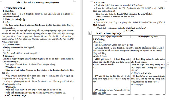 Giáo án Tiếng Việt 5 Lễ ra mắt Hội Nhi đồng Cứu quốc