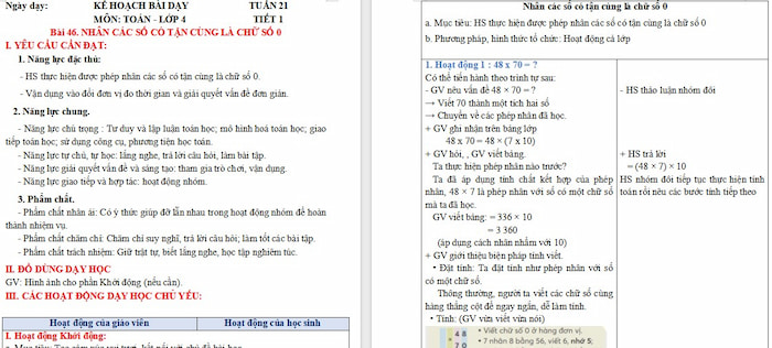 Giáo án Toán 4 Bài 46: Nhân các số có tận cùng là chữ số 0