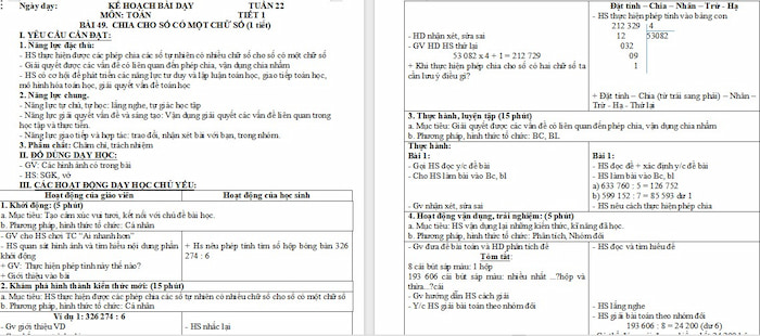 Giáo án Toán 4 Bài 49: Chia cho số có một chữ số