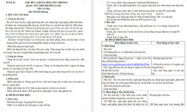 Giáo án Tiếng Việt 5 Tết nhớ thương