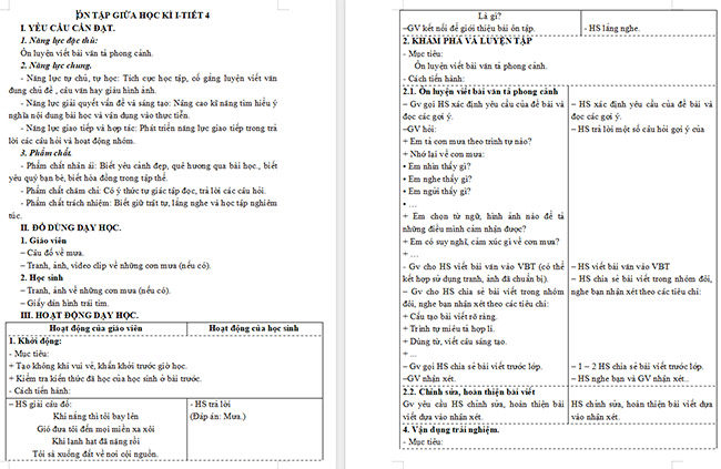 Giáo án Tiếng Việt 5 Ôn tập giữa học kì I (Tiết 4)