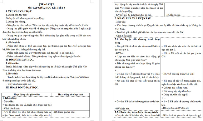 Giáo án Tiếng Việt 5 Ôn tập giữa học kì I (Tiết 5)