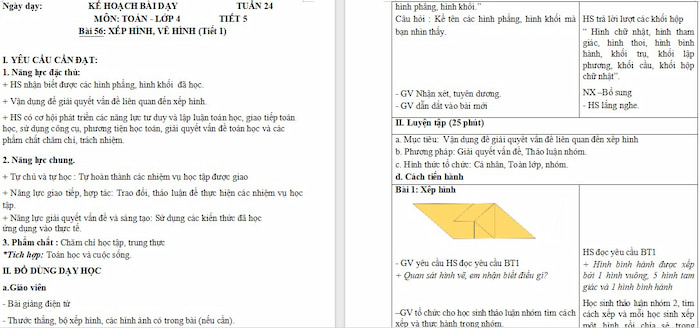 Giáo án Toán 4 Bài 56: Xếp hình, vẽ hình