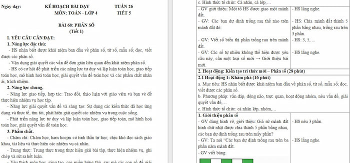 Giáo án Toán 4 Bài 60: Phân số