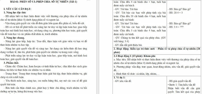 Giáo án Toán 4 Bài 61: Phân số và phép chia số tự nhiên