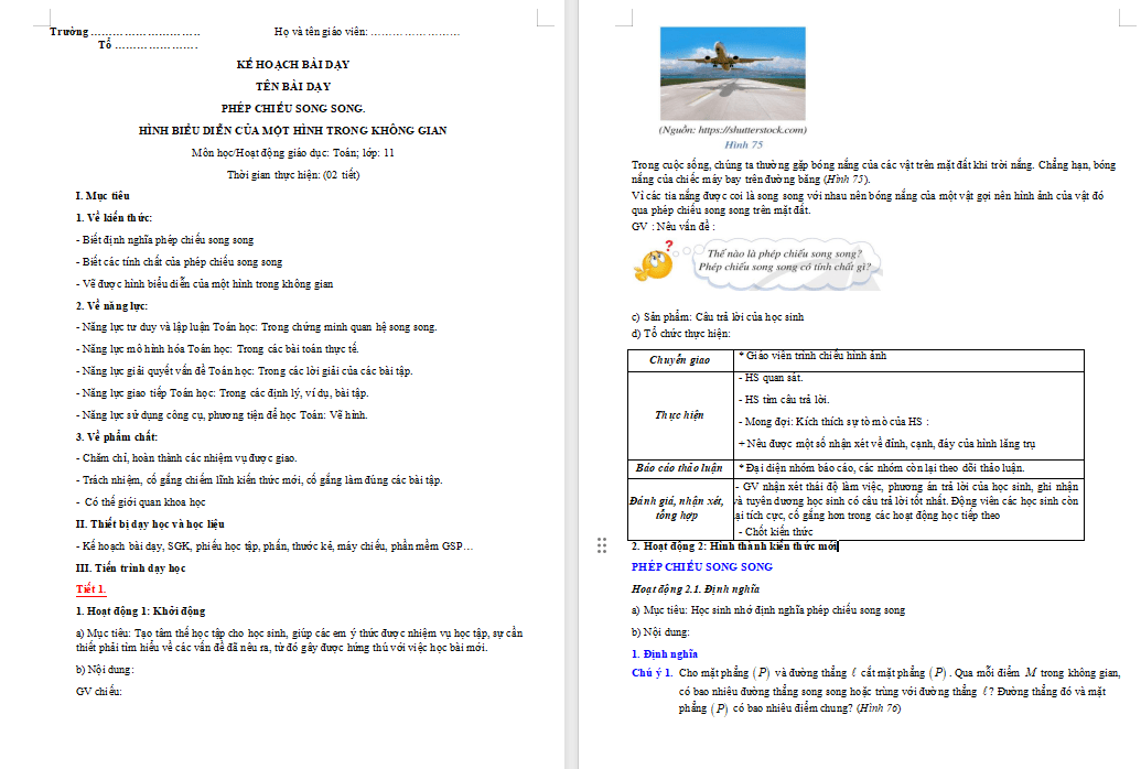 Phép chiếu song song Hình biểu diễn của một hình không gian