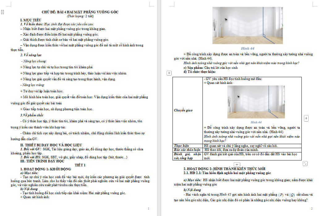 Hai mặt phẳng vuông góc