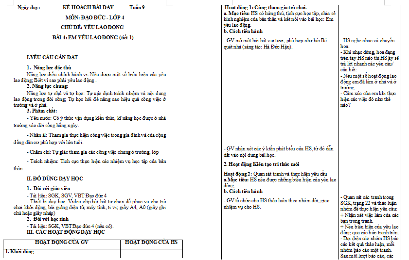 Bài 4: Em yêu lao động